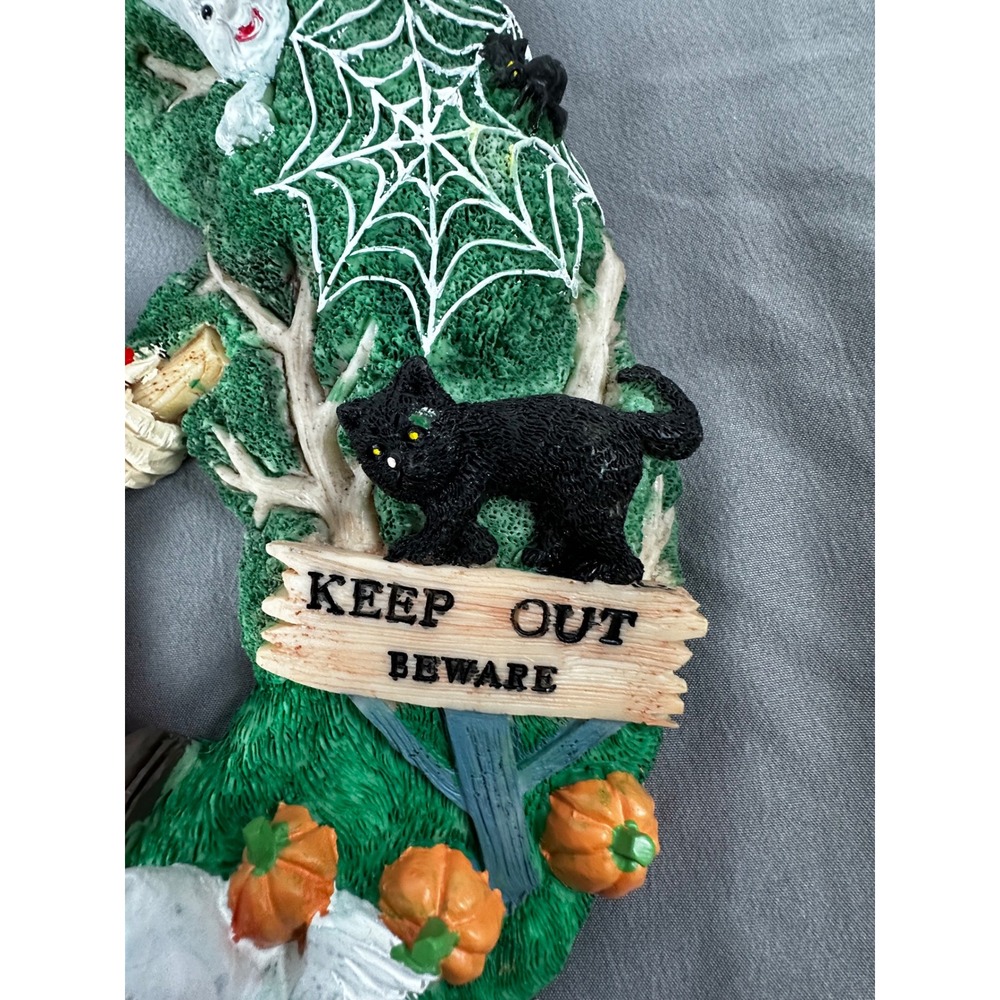 Jaimy Halloween Wreath Resin Witch Ghosts Pumpkins‎ Black Cats Owl Bat 12.5" Vtg - Picture 4 of 8